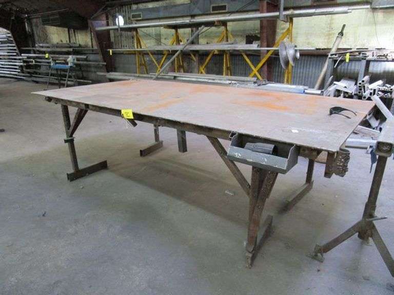 HEAVY DUTY STEEL WELDING TABLE, APPROX. 60" X 10' X 1/2" THICK