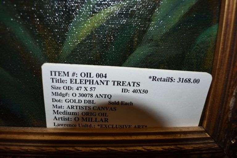 FRAMED PRINT ON CANVAS "ELEPHANT TREAT" - APPROX. 47" X 57" (sold 2x the money)