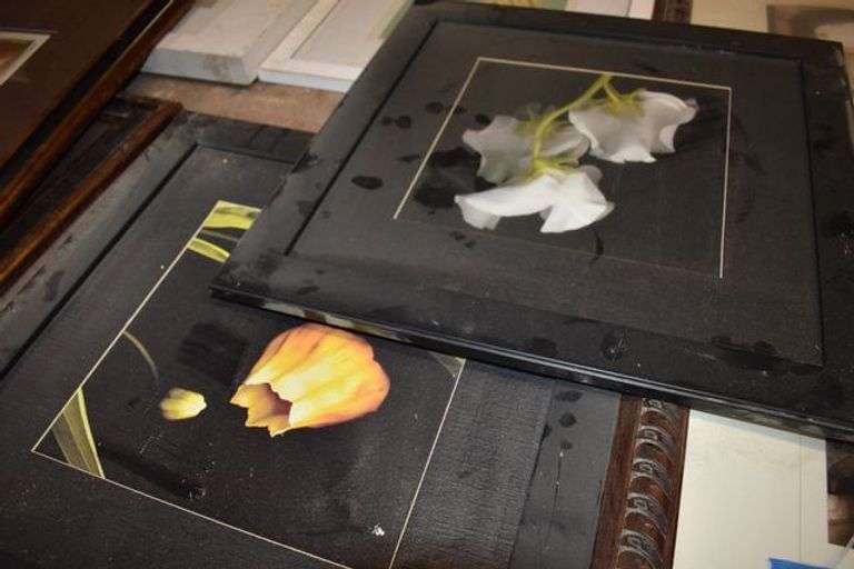 (8) ASSORTED PIECES OF ART ON TABLE AS SHOWN