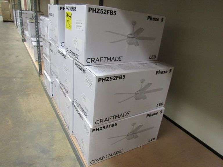 LOT OF (14) CRAFTMADE ASSORTED CEILING FANS, (5) PHAZE 5 52" #PHZ52FB5, (3) PHAZE 3 52" #PHA52W3, (4) SMART PHOEBE 60" #PHB60FBSB3 & (2) PHAZE 3 52" #PHA52BNK3