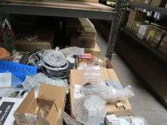 MISC. LOT INCLUDING ASSORTED FAN PARTS, LIGHT BULBS, BALL GLOBES, ETC.