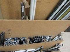 LOT OF ASSORTED DOWN RODS W/WOOD RACK