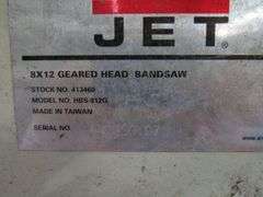 JET 8X12 GEARED HEAD BANDSAW MDL. HBS-812G, S/N 140300197, 115V