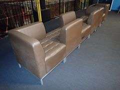 Brown Vinyl Seven Person Lounge Sofa w/ Outlets