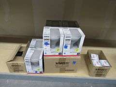 CONTENTS OF SHELF, APPROX. (40) BOXES OF ASSORTED SATCO LIGHT BULBS