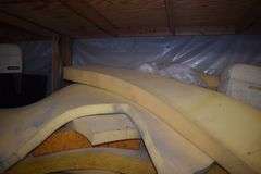 (2) WOOD SHELVES WITH CONTENTS INCLUDING FURNITURE AND FOAM PIECES - APPROX. 96" X 45" X 96" EACH