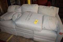 FABRIC UPHOLSTERED SOFA WITH EMBORDERING AS SHOWN