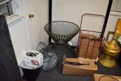 CONTENTS OF ROOM INCLUDING MONITORS, DÉCOR, VIDEO SCREEN, PORTABLE CABINET AND FRAMES