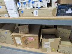 CONTENTS OF SHELF, (1) VISUAL COMFORT SIGNORET 1-LIGHT TASK FLR LAMP #TT1071BBS1, ASSORTED GLASS PARTS, BULBS, HARDWARE, ETC.