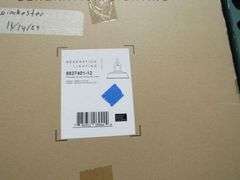 LOT, (13) GENERATION LIGHTING PRODUCTS, (1) LARGE 1-LIGHT OUTDOOR WALL LANTERN #8837401-12, (1) 3-LIGHT FLUSH MOUNT #EF1003MWT, (1) SMALL WALL LANTERN #CO1392NCP, (2) 1-LIGHT WALL SCONCE #EW1061MWT, (2) 1-LIGHT WALL/BATH SCONCE #4114501-112, (2) EXTRA LARGE VANITY #GLV1004CH, ETC.