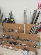 LOT OF ASSORTED DOWN RODS W/WOOD RACK