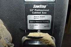 SAW STOP 10' PROFESSION CABINET SAW MDL CB53230 S/N 06303219 230-V 5-HP 3-PHASE