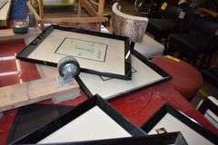 (5) ASSORTED TABLES, (6) FRAMED ART PIECES, ASSORTED FRAMES AND MORE AS SHOWN