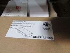 LOT OF APPROX. (28) MISC. BOXES, LUMIVERT 6" LED DISK, VERILITE LED FLUSH 7" SURFACE WRAP AROUND LED 2', 7" LED VERSI LITE, HOMENHANCE FLOOD 226-BK LOW/LED 3000K, ELONGATED SCONCES, (1) LIGHT MATTE BLACK OUTDOOR, FAN LIGHT KIT MDL. K9886L, LED PUCK LIGHT, LED CONSTANT VOLTAGE DRIVER, ETC.