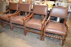 (4) VINYL CHAIRS WITH WOOD FRAME AND LEGS