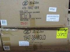LOT OF (5) BOXES, (1) MAXIM 4-E12 CANDELABRA, (1) 478-7BRZ-OBR CANDELABRA, (2) 820P24-GLASS FLUSH MOUNT, (1) 1947-38-MGLD MODERN GOLD CANDELABRA