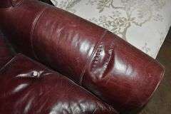 TUFTED VINYL WING BACK CHAIR WITH WOOD LEGS