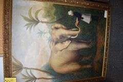 FRAMED PRINT ON CANVAS "ELEPHANT TREAT" - APPROX. 47" X 57" (sold 2x the money)