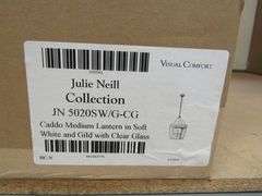 VISUAL COMFORT CADDO MEDIUM LANTERN IN SOFT WHITE & GILD W/CLEAR GLASS #JN5020SW/G-CG