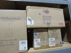 LOT OF APPROX. (10) BOXES : (6) BOXES MILLENNIUM LIGHTING 5503BN VANITY LIGHTS, (1) MILLENNIUM LIGHTING 2003BN, (2) MILLENNIUM LIGHTING 2704-CH, (1) MILLENNIUM LIGHTING 8144MB PENDANT