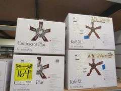 LOT OF (10) MINKA-AIRE ASSORTED CEILING FANS, (2) KAFE-XL #F696-KA, (2) CONTRACTOR PLUS 52" #F556-BN/DW, (1) ROTO XL 62" #F624-WHF, (1) ROTO FLUSH 52" #F644-WHF, (1) SLEEK 60"#F868L-CL/CL, (1) XTREME H20 65" #F896-65 & (1) SWEPT  56" #F543L-CL