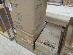 LOT OF APPROX. (35) BOXES OF ASSORTED LIGHTING PRODUCTS, LIGHT PENDANTS, LANTERNS, 3-LIGHT SCONCES, 4-LIGHT WALL/BATH SCONCES, WALL LIGHTS, OUTDOOR LANTERNS, GLASS INSERTS, PARTS, ETC.