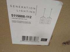 LOT, (1) HUDSON VALLEY DELANO LIGHT PENDANT #1923-VGL, (1) HUDSON VALLEY PENDANT OLD BRONZE #8615-OB, (1) GENERATION LIGHTING 5-LIGHT ISLAND PENDANT $6690305-778 & (1) GENERATION LIGHTING LARGE 8-LIGHT HALL/FOYER PENDANT #5115008-112
