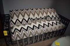 FABRIC UPHOLSTERED SOFA WITH METAL FRAME AND (2) THROW PILLOWS