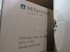 LOT OF APPROX. (5) BOXES: (2) MILLENNIUM LIGHTING 9611-MB PENDANT, (1) MILLENNIUM LIGHTING 4000-PMG PENDANT, (1) MILLENNIUM LIGHTING RWCH14-SB PENDANT, (1) MILLENNIUM LIGHTING 4526-MB PENDANT