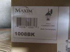 LOT OF APPROX. (4) BOXES MAXIM 3-EIZ CANDELABRA 40W POST LIGHT