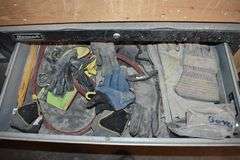 LOT, (1) WOOD WORK BENCH SOLD EMPTY - APPROX. 144" X 18" X 36", (2) HOMAK TOOL CABINETS WITH CONTENTS AND (2) HOMAK TOOL BOXES WITH CONTENTS
