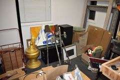 CONTENTS OF ROOM INCLUDING MONITORS, DÉCOR, VIDEO SCREEN, PORTABLE CABINET AND FRAMES