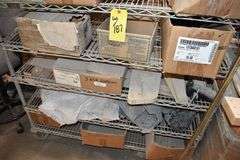 LOT, (2) WIRE RACKS AND (1) WIRE SHELF WITH ASSORTED HARDWARE FOR BUILDING RECLINERS, (1) PALLET, RECLINER PARTS AND (1) PILE OF RECLINER MOTOR ASSEMBLIES AS SHOWN