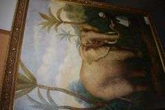 FRAMED PRINT ON CANVAS "ELEPHANT TREAT" - APPROX. 47" X 57" (sold 2x the money)