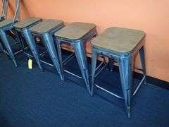 (6) Assorted Metal Framed Chairs w/ Wood Seats