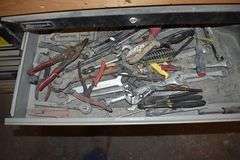 LOT, (1) WOOD WORK BENCH SOLD EMPTY - APPROX. 144" X 18" X 36", (2) HOMAK TOOL CABINETS WITH CONTENTS AND (2) HOMAK TOOL BOXES WITH CONTENTS