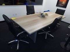 Conference Table w/ (4) Rolling NSF Black Vinyl Chairs