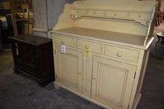 LOT, (1) WOOD CUP BOARD AS SHOWN - APPROX. 54" X 23" X 60" AND (1) BELVEDERE NIGHT STAND - APPROX.. 38" X 17" X 32"