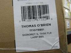 CONTENTS OF SHELF, (1) VISUAL COMFORT SIGNORET 1-LIGHT TASK FLR LAMP #TT1071BBS1, ASSORTED GLASS PARTS, BULBS, HARDWARE, ETC.