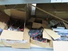 CONTENTS OF SHELF, ASSORTED DIMMABLE LED DRIVERS, BULBS, HARDWARE, LED STRIP BULBS, ETC.