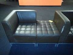 Brown Vinyl Seven Person Lounge Sofa w/ Outlets