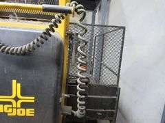 BIG JOE WALK BEHIND ELECTRIC LIFT TRUCK MDL. 2024-T9, S/N 353867, 2,000 LB CAPACITY, 108" LIFT HEIGHT, HARD WIRED TO OUTLET, W/5' X 76" METAL SAFETY CAGE W/RAMP, (DELAYED PICKUP), (BUYER RESPONSIBLE FOR UNBOLTED AND UNWIRED)