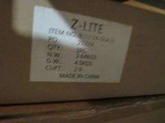 LOT OF (5) BOXES, (1) MAXIM 4-E12 CANDELABRA, (1) 478-7BRZ-OBR CANDELABRA, (2) 820P24-GLASS FLUSH MOUNT, (1) 1947-38-MGLD MODERN GOLD CANDELABRA