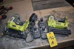 (2) RYOBI AIRSTRIKE FASTENERS, (3) BATTERIES AND (1) CHARGER