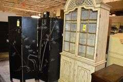 LOT, (1) WOOD CURIO CABINET - APPROX. 43" X 19" X 96" AND (1) PRIVACY SCREEN AS SHOWN - APPROX. 64" X 73"
