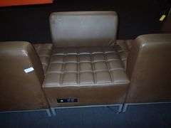 Brown Vinyl Seven Person Lounge Sofa w/ Outlets