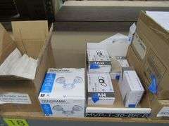CONTENTS OF SHELF, ASSORTED AMERICAN LIGHTING PRODUCTS, LED STRIP LIGHTS, DISC LIGHTS, LED 4" RETROFIT DOWN LIGHTS, PUCK LIGHTS, READ DISC 5 SETTINGS LED DISC LIGHTS, ETC.