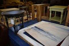 (5) ASSORTED TABLES, (6) FRAMED ART PIECES, ASSORTED FRAMES AND MORE AS SHOWN