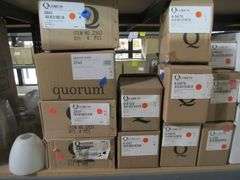 LOT OF (3) SHELVES, QUORUM 1902-86 WINDMILL CIR/SEED KIT-OB, ASSORTED DOWN RODS, ASSORTED CHAIN, QUORUM 1374-806 42"/30" LED PATIO LK WHITE, 4-5665 SQUARE GLS 5365 & 5665, QUORUM 4-5476 RPL GLASS MODUS SERIES, QUORUM 2.25" AMBER SCAVO BARREL, ASSORTED GLOBES, QUORUM 8" PLAIN WHITE MUSHROOM GLASS, FLUSH MAINT CHIME GRILL-TS, QUORUM 4LT CFL LK HOW-AS, MAIN STREET 3059-65 SATIN NICKEL ENCLAVE 1LT MINI STN, QUORUM 4-529 RPL, 4X6 GLS EMPIRE SER CLEAR FLUTED GLASS, ETC.