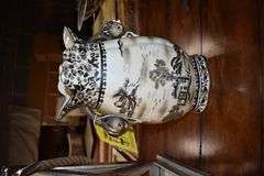 (3) DÉCOR PIECES AS SHOWN INCLUDING LANTERN, PORCELAIN VASE AND DISH WITH BASE